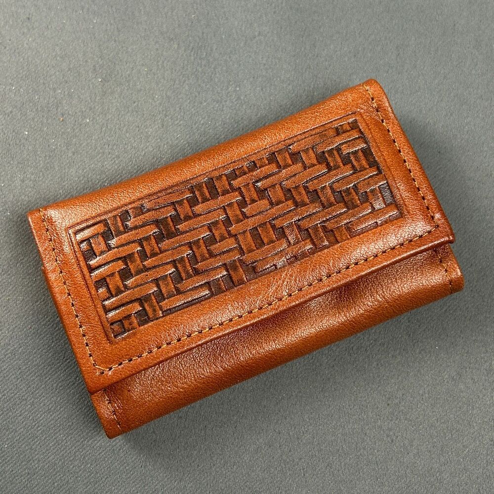 Vintage NOS Amity Brown Leather Folding Key Case Holder - Picture 2 of 15